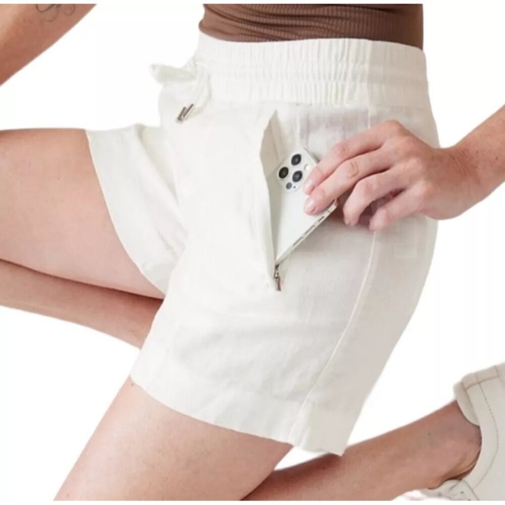 Athleta Retreat Linen Short White Womens Size 0 Pull On Coastal Minimalist